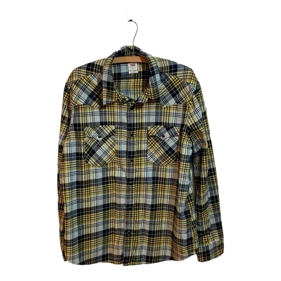 Levi's Snap Button Yellow & Black Plaid Flannel Shirt - XL - Picture 1 of 11
